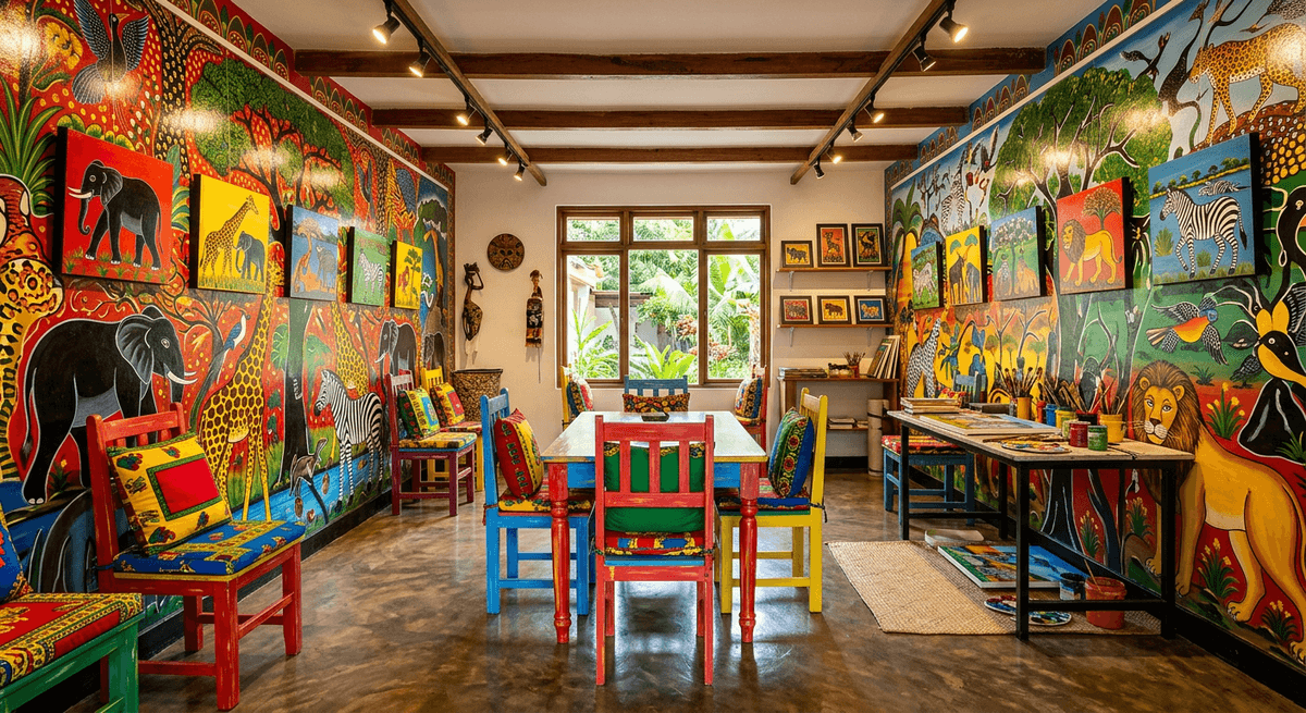 Tingatinga de Dar es Salaam — exemple d'intérieur